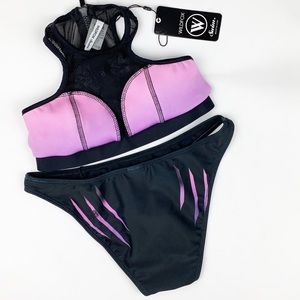 Wildfox Bolt Bikini top with black bottoms 2-piece